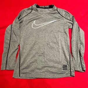 Nike Pro Gray Long Sleeve Fitted Shirt Youth Medium